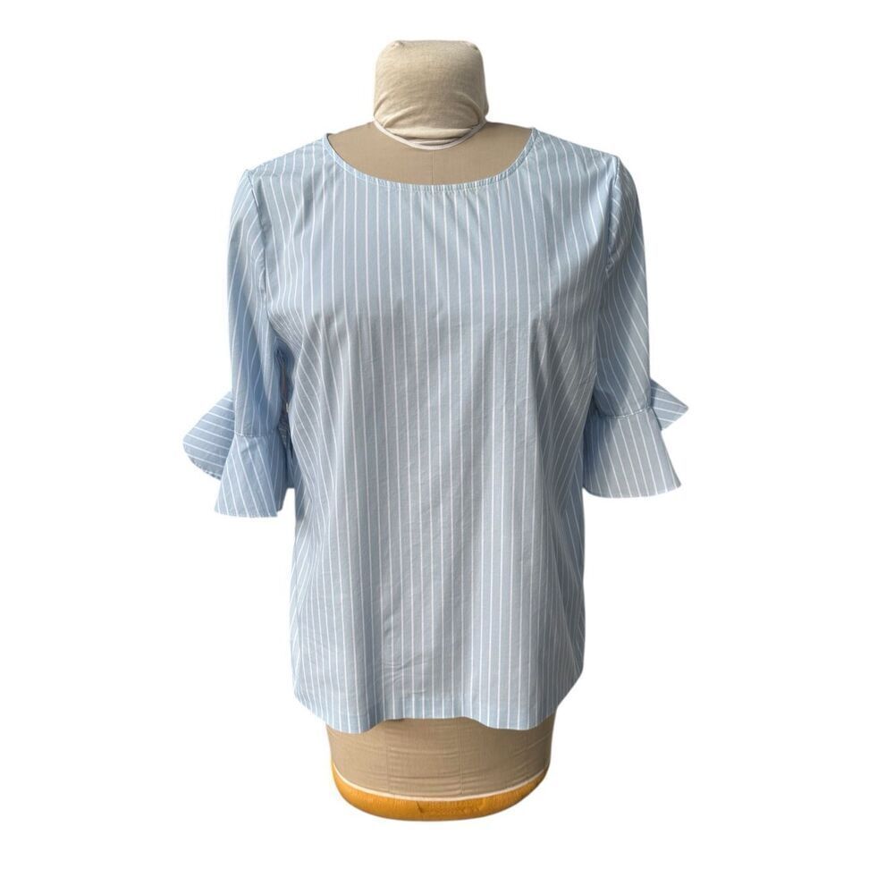 Calvin Klein Women’s Stripe Ruffle Sleeve Top Sz. L Lightweight Packable
